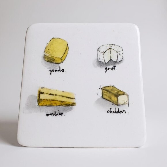 Rae Dunn Artisan Collection Cheese Plate 5" Ceramic Gouda Goat Morbier Cheddar I - Picture 1 of 5